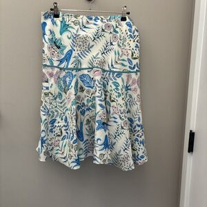 Womens 10 ECI NY Lined Floral White Pink Blue Silk Skirt Flouncy Fully Lined
